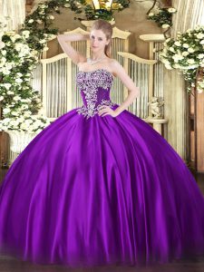 Glittering Satin Sleeveless Floor Length Sweet 16 Dress and Beading