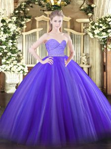 Discount Lavender Zipper Quinceanera Dress Beading and Lace Sleeveless Floor Length