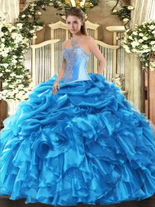Floor Length Ball Gowns Sleeveless Baby Blue 15th Birthday Dress Lace Up