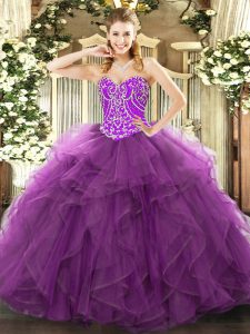Fitting Purple Lace Up Sweet 16 Dress Beading and Ruffles Sleeveless Floor Length