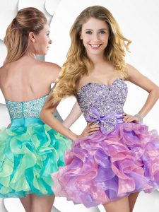 Eye-catching Sleeveless Mini Length Beading and Ruffles and Bowknot Zipper Prom Party Dress with Multi-color