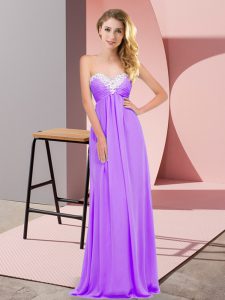 Floor Length Empire Sleeveless Lavender Prom Gown Lace Up