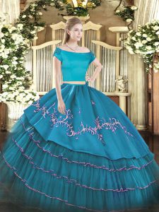 Fabulous Short Sleeves Zipper Floor Length Embroidery and Ruffled Layers 15 Quinceanera Dress