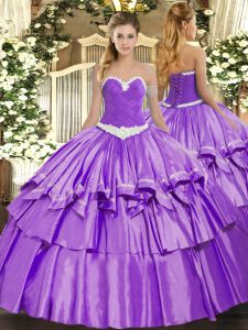 Beauteous Ball Gowns Sweet 16 Dresses Lavender Sweetheart Organza and Taffeta Sleeveless Floor Length Lace Up
