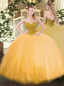 Dazzling Tulle Sleeveless Floor Length Quinceanera Gown and Beading