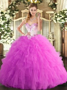 Cheap Rose Pink Lace Up Quinceanera Dresses Beading and Ruffles Sleeveless Floor Length