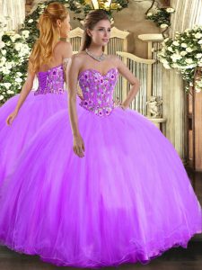 Sleeveless Lace Up Floor Length Embroidery Quince Ball Gowns