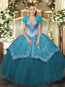 Superior Teal Sweetheart Neckline Beading and Embroidery Quinceanera Dresses Sleeveless Lace Up