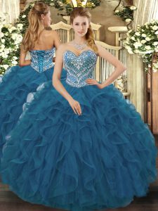 Edgy Sweetheart Sleeveless Tulle Quinceanera Dress Beading and Ruffled Layers Lace Up