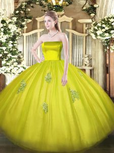 Fabulous Sleeveless Tulle Floor Length Zipper Quinceanera Dress in Olive Green with Appliques