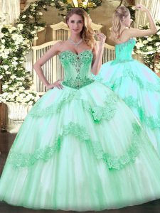 Apple Green Quinceanera Dresses Sweet 16 and Quinceanera with Beading and Appliques Sweetheart Sleeveless Lace Up