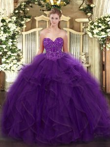 Ruffles Quinceanera Gown Purple Lace Up Sleeveless Floor Length