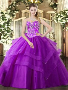 Captivating Tulle Sleeveless Floor Length Sweet 16 Quinceanera Dress and Beading and Ruffled Layers