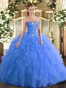 Luxury Sleeveless Embroidery and Ruffles Lace Up Sweet 16 Dresses