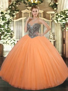 Orange Sweetheart Neckline Beading Quinceanera Dress Sleeveless Lace Up