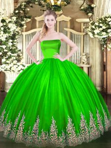 Floor Length Zipper Sweet 16 Dresses for Military Ball and Sweet 16 and Quinceanera with Appliques