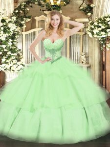 Sweetheart Sleeveless Lace Up Quince Ball Gowns Yellow Green Tulle
