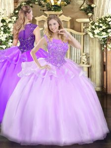 Colorful Lilac Sleeveless Floor Length Beading Zipper Quinceanera Dress