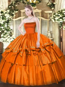 Spectacular Floor Length Zipper Quinceanera Dress Orange Red for Military Ball and Sweet 16 and Quinceanera with Ruffled