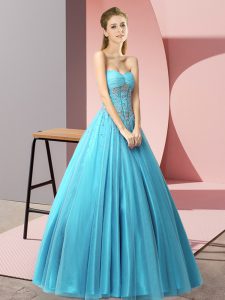 Stunning Sleeveless Lace Up Floor Length Beading Prom Party Dress