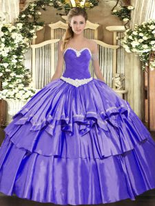 Beauteous Lavender Lace Up Sweetheart Appliques and Ruffled Layers Quinceanera Gown Organza and Taffeta Sleeveless