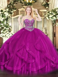 Cute Tulle Sleeveless Floor Length Quinceanera Gown and Beading and Ruffles
