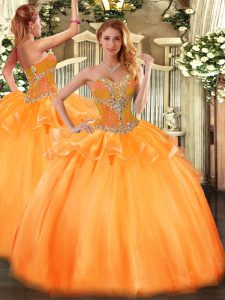 Ball Gowns Ball Gown Prom Dress Orange Sweetheart Tulle Sleeveless Floor Length Lace Up