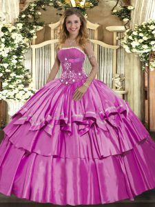 Adorable Sleeveless Floor Length Beading and Ruffled Layers Lace Up Quinceanera Gown with Lilac