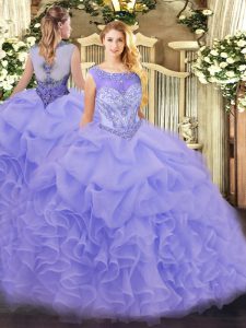 Lavender Ball Gowns Scoop Sleeveless Organza Zipper Beading and Ruffles 15 Quinceanera Dress