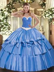 Blue Sweetheart Neckline Appliques and Ruffled Layers Sweet 16 Quinceanera Dress Sleeveless Lace Up