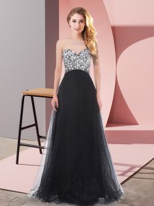 Clearance Black Sleeveless Beading Floor Length Prom Gown