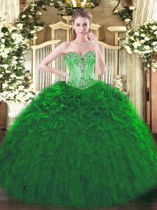 Nice Floor Length Dark Green 15th Birthday Dress Sweetheart Sleeveless Lace Up