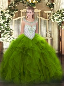 Clearance Green Sleeveless Beading and Ruffles Floor Length Quinceanera Dresses