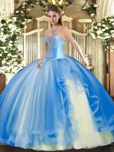 High Class Baby Blue Sweetheart Neckline Beading and Ruffles 15 Quinceanera Dress Sleeveless Lace Up