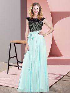 Beautiful Aqua Blue Lace Up Dress for Prom Lace Sleeveless Floor Length