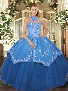 Teal Ball Gowns Beading and Embroidery Sweet 16 Dress Lace Up Satin and Tulle Sleeveless Floor Length