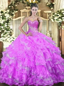 Artistic Sweetheart Sleeveless Lace Up Vestidos de Quinceanera Lilac Organza