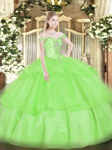Sweet Lace Up Off The Shoulder Beading and Ruffled Layers Sweet 16 Dresses Organza Sleeveless