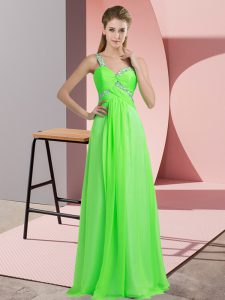 Admirable Sleeveless Floor Length Beading Lace Up Prom Gown with Green