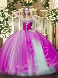 Glamorous Fuchsia 15th Birthday Dress Military Ball and Sweet 16 and Quinceanera with Beading and Ruffles Sweetheart Sle