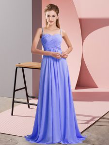 Sleeveless Sweep Train Backless Ruching Prom Gown