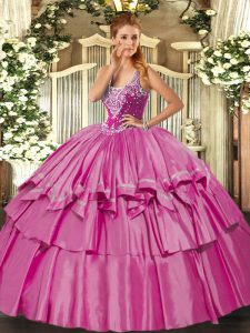 Customized Lilac Sleeveless Organza and Taffeta Lace Up Quinceanera Gowns for Military Ball and Sweet 16 and Quinceanera