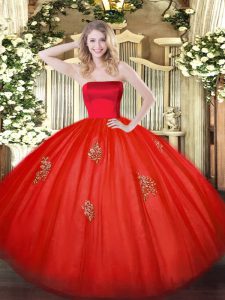 Adorable Red Strapless Zipper Appliques Quinceanera Dress Sleeveless