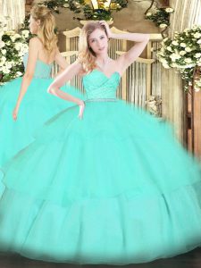 Popular Ball Gowns 15 Quinceanera Dress Apple Green Sweetheart Tulle Sleeveless Floor Length Zipper