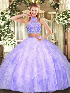Best Selling Lavender Criss Cross 15 Quinceanera Dress Beading and Ruffles Sleeveless Floor Length