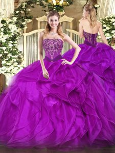 Sumptuous Purple Sleeveless Beading and Ruffles Floor Length Quinceanera Dresses