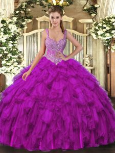 Charming Floor Length Purple Ball Gown Prom Dress Straps Sleeveless Lace Up