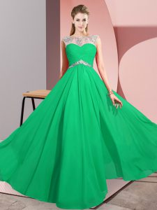Chiffon Scoop Sleeveless Clasp Handle Beading Homecoming Dress in Green