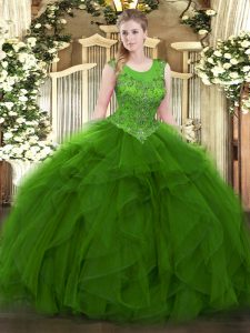 Super Floor Length Green Quinceanera Gown Scoop Sleeveless Zipper