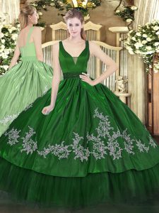 Custom Design Dark Green Straps Zipper Beading and Embroidery 15 Quinceanera Dress Sleeveless